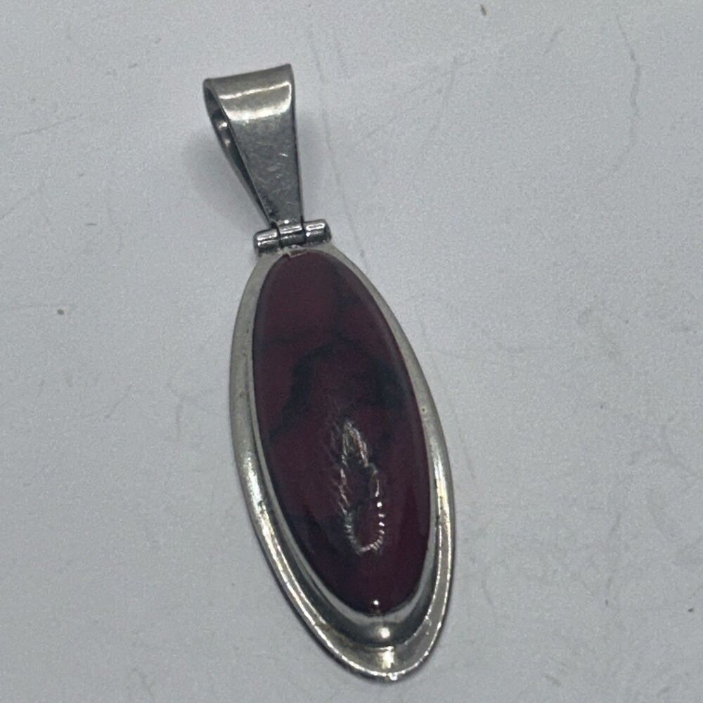 Sterling Silver Red Jasper Drop Pendant ~ ati Mexico, 925